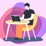 young man working remotely at home