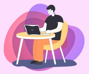 young man working remotely at home